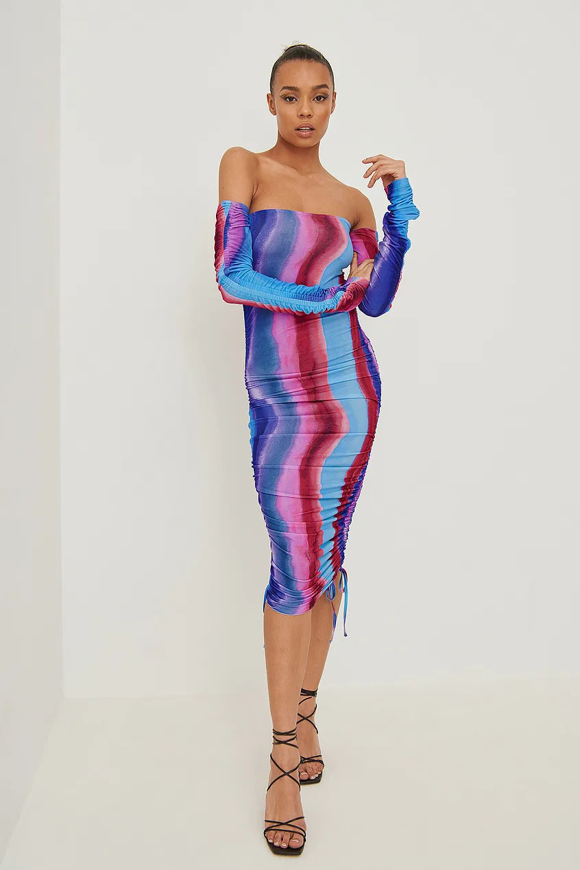 Off Shoulder Rouched Mini Dress Classic Striped Mini Dress