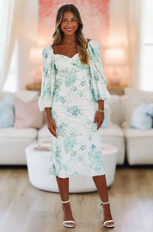 Oh, Hello Midi Dress  - White and Green Comfortable Wrap Midi Dress