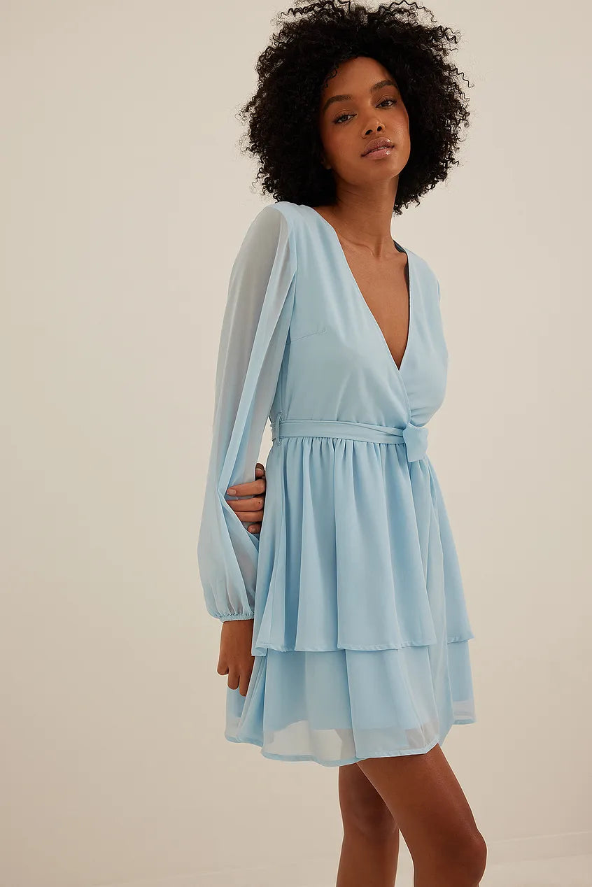 Overlap Chiffon Mini Dress Trendy Wraparound Mini Dress