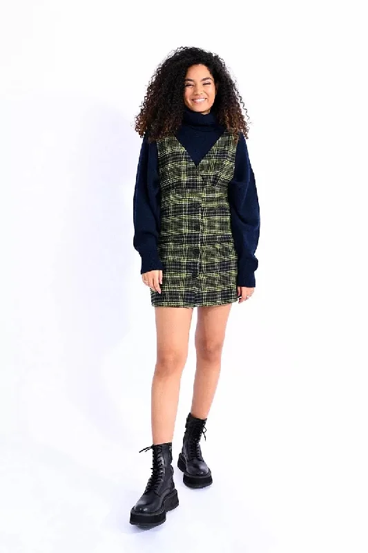 Plaid Jumper Mini Dress Cozy Long Sleeve Mini Dress