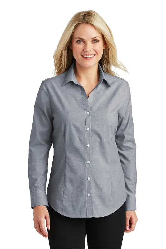 Port Authority Womens Easy Care Wrinkle Resistant Long Sleeve Button Down Shirt - Navy Blue Frost - Closeout Elegant Longline Short Shirt Port Authority Womens Easy Care Wrinkle Resistant Long Sleeve Button Down Shirt - Navy Blue Frost - Closeout Elegant Longline Short Shirt