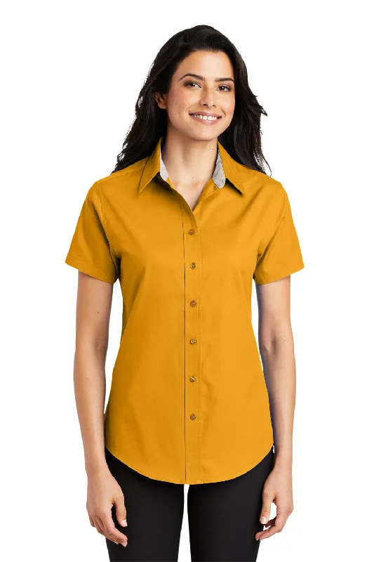 Port Authority Womens Easy Care Wrinkle Resistant Short Sleeve Button Down Shirt - Athletic Gold - Closeout Casual Plain Short Shirt Port Authority Womens Easy Care Wrinkle Resistant Short Sleeve Button Down Shirt - Athletic Gold - Closeout Casual Plain Short Shirt