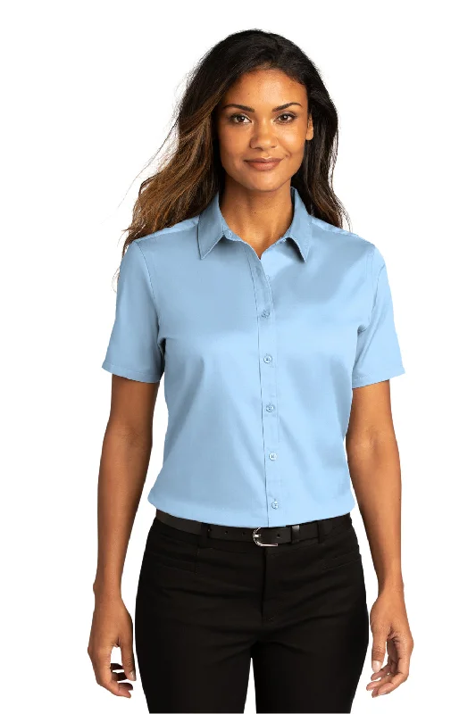 Port Authority Womens SuperPro Wrinkle Resistant React Short Sleeve Button Down Shirt - Cloud Blue Casual Boxy Short Shirt Port Authority Womens SuperPro Wrinkle Resistant React Short Sleeve Button Down Shirt - Cloud Blue Casual Boxy Short Shirt