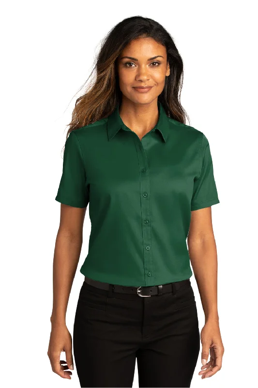 Port Authority Womens SuperPro Wrinkle Resistant React Short Sleeve Button Down Shirt - Dark Green Comfortable Short Sleeve Blouse Port Authority Womens SuperPro Wrinkle Resistant React Short Sleeve Button Down Shirt - Dark Green Comfortable Short Sleeve Blouse