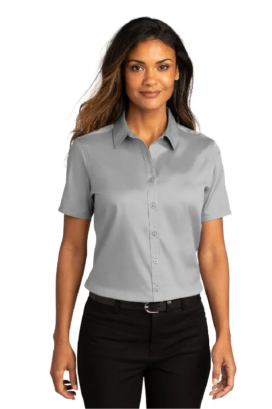 Port Authority Womens SuperPro Wrinkle Resistant React Short Sleeve Button Down Shirt - Gusty Grey Stylish Casual Short Tee Port Authority Womens SuperPro Wrinkle Resistant React Short Sleeve Button Down Shirt - Gusty Grey Stylish Casual Short Tee