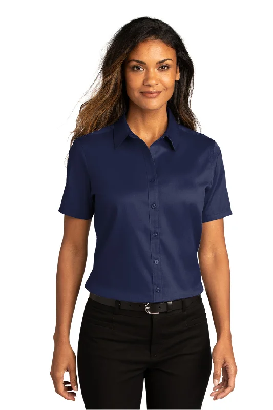 Port Authority Womens SuperPro Wrinkle Resistant React Short Sleeve Button Down Shirt - True Navy Blue Trendy Print Short Sleeve Port Authority Womens SuperPro Wrinkle Resistant React Short Sleeve Button Down Shirt - True Navy Blue Trendy Print Short Sleeve