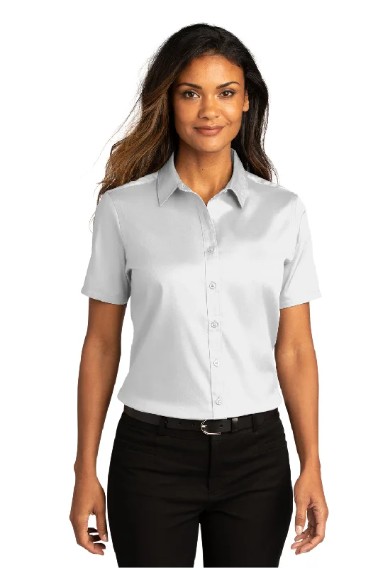 Port Authority Womens SuperPro Wrinkle Resistant React Short Sleeve Button Down Shirt - White Casual Ruffle Short Shirt Port Authority Womens SuperPro Wrinkle Resistant React Short Sleeve Button Down Shirt - White Casual Ruffle Short Shirt