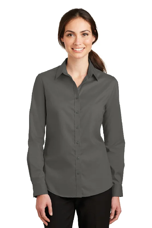 Port Authority Womens SuperPro Wrinkle Resistant Long Sleeve Button Down Shirt - Sterling Grey Modern Short Sleeve Top Port Authority Womens SuperPro Wrinkle Resistant Long Sleeve Button Down Shirt - Sterling Grey Modern Short Sleeve Top