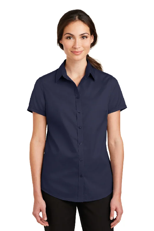 Port Authority Womens SuperPro Wrinkle Resistant Short Sleeve Button Down Shirt - True Navy Blue Classic Casual Short Sleeve Port Authority Womens SuperPro Wrinkle Resistant Short Sleeve Button Down Shirt - True Navy Blue Classic Casual Short Sleeve