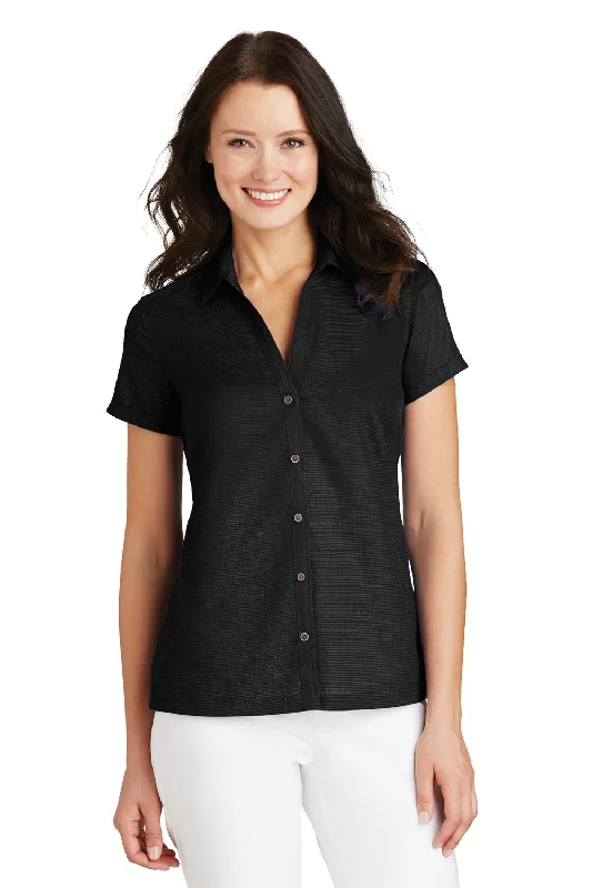 Port Authority Womens Wrinkle Resistant Short Sleeve Button Down Camp Shirt - Black - Closeout Modern Short Sleeve Top Port Authority Womens Wrinkle Resistant Short Sleeve Button Down Camp Shirt - Black - Closeout Modern Short Sleeve Top