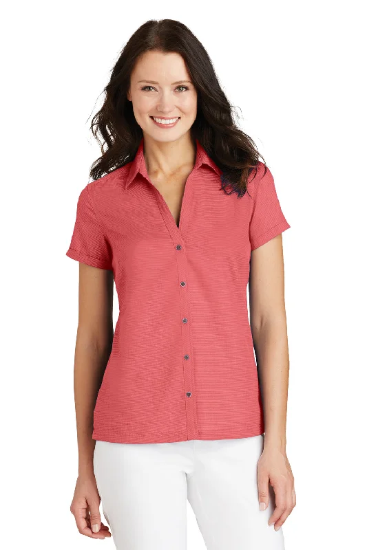Port Authority Womens Wrinkle Resistant Short Sleeve Button Down Camp Shirt - Deep Coral Pink - Closeout Soft Cotton Short Shirt Port Authority Womens Wrinkle Resistant Short Sleeve Button Down Camp Shirt - Deep Coral Pink - Closeout Soft Cotton Short Shirt