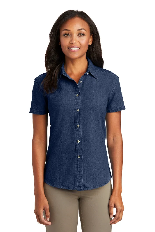 Port & Company Womens Denim Short Sleeve Button Down Shirt - Ink Blue Classic Denim Short Sleeve Port & Company Womens Denim Short Sleeve Button Down Shirt - Ink Blue Classic Denim Short Sleeve