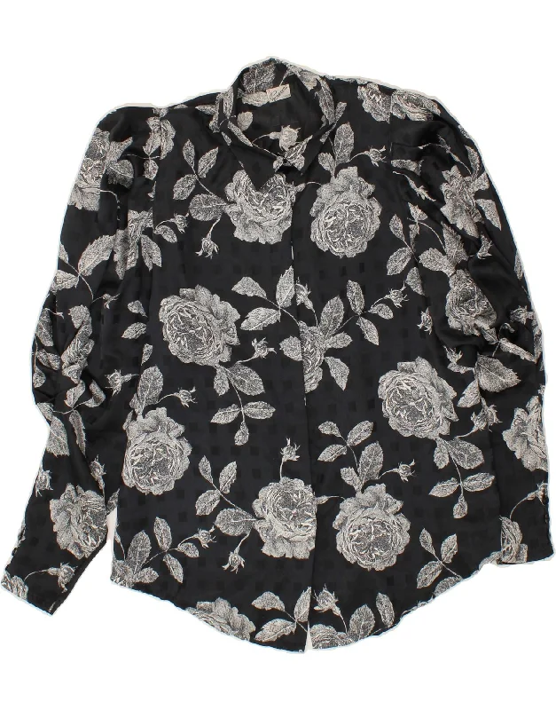 PRIMAVERA FIRENZE Womens Shirt Blouse UK 16 Large Black Floral Polyester Comfortable Ribbed Short Sleeve PRIMAVERA FIRENZE Womens Shirt Blouse UK 16 Large Black Floral Polyester Comfortable Ribbed Short Sleeve