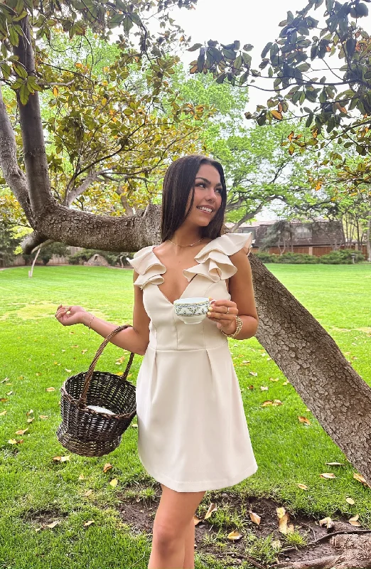 Pristine Cutie Cream Ruffle Mini Dress Trendy Floral Mini Dress
