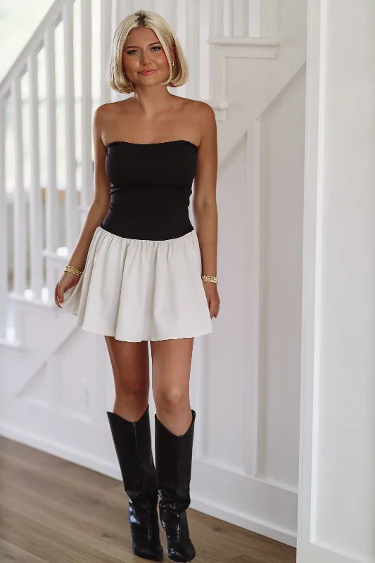 Professional Weekend Mini Dress - Black and Cream Elegant Sequin Mini Dress