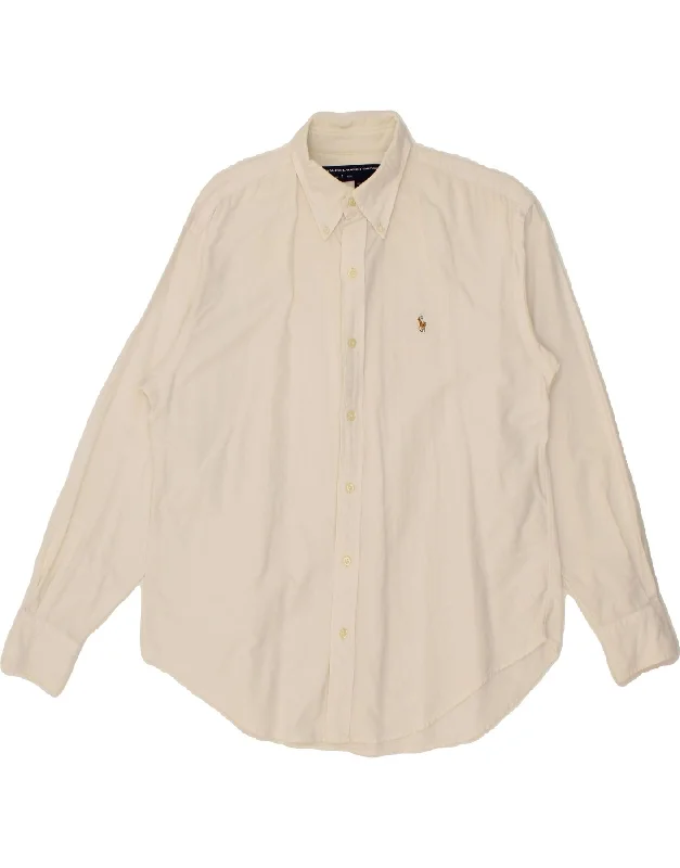 RALPH LAUREN Womens Shirt US 8 Medium White Cotton Chic Silk Short Sleeve Shirt