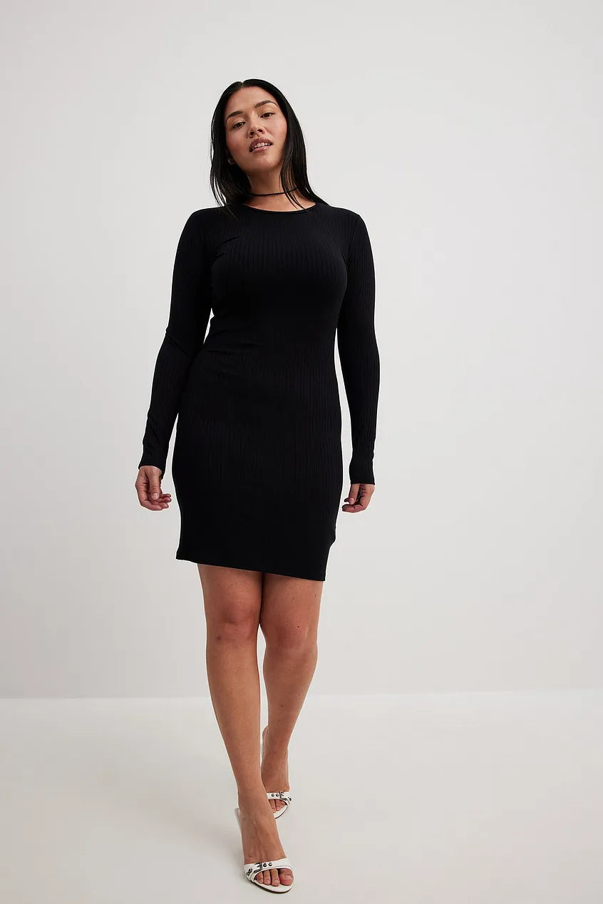 Rib Mini Dress Black Classic Black Mini Dress