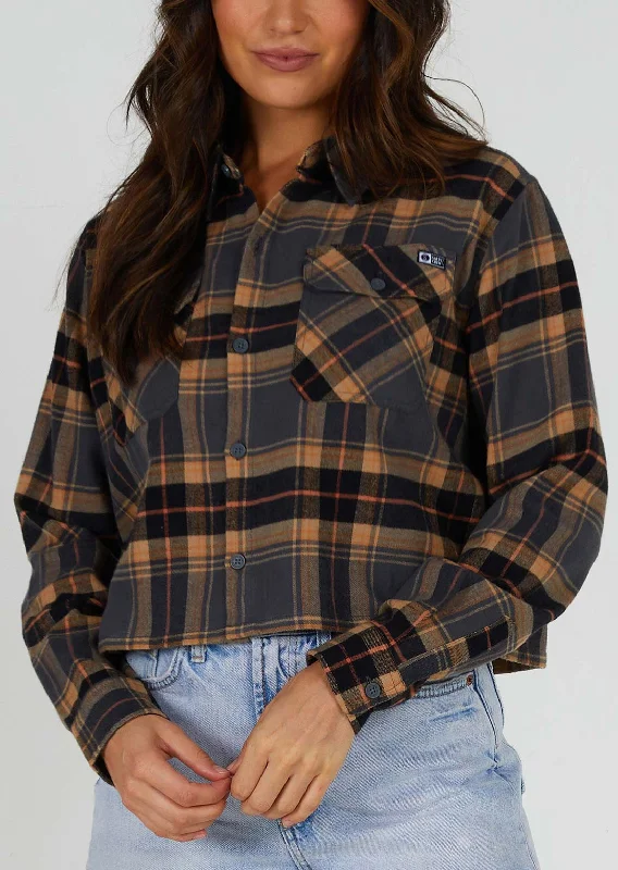 Salty Crew Women's Stay Golden Crop Flannel Button Up Shirt Cozy Loose Fit Short Sleeve Salty Crew Women's Stay Golden Crop Flannel Button Up Shirt Cozy Loose Fit Short Sleeve