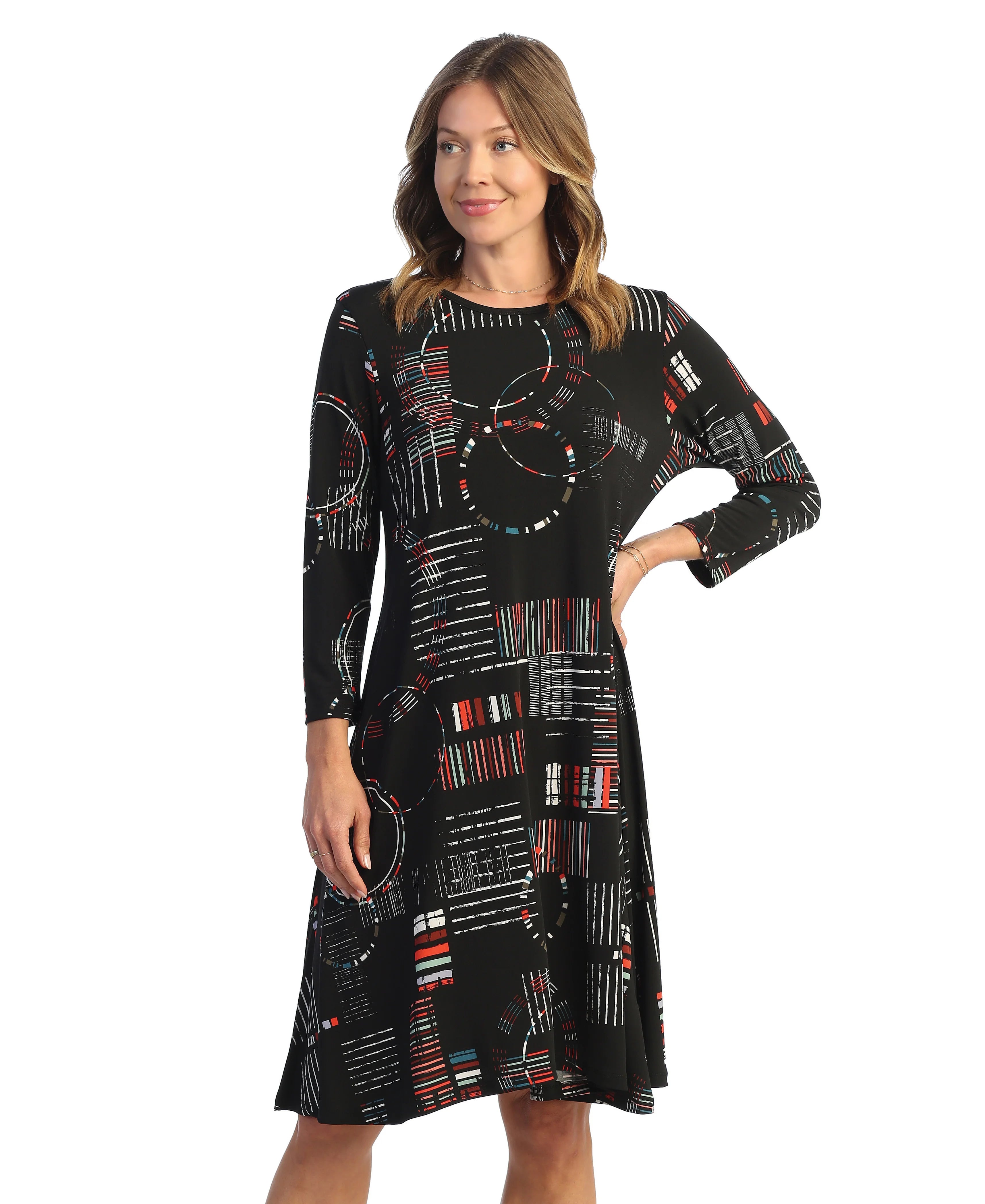 Black Pattern Ity Knit Mini Dress Classic Solid Mini Dress