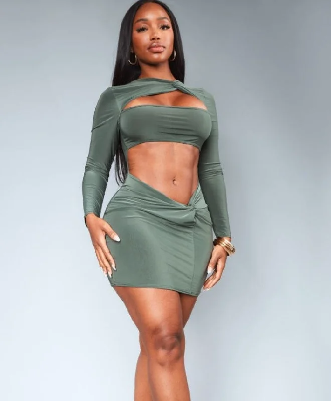 SHAPE OLIVE SLINKY KNOT DETAIL CUT OUT MINI DRESS Classic Casual Mini Dress