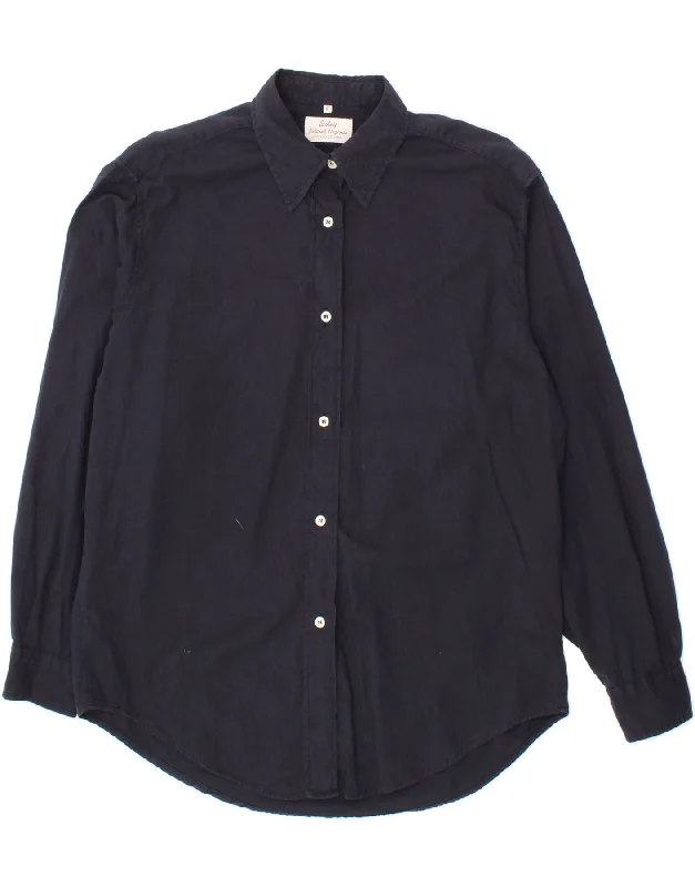SISLEY Womens Shirt IT 44 Medium Navy Blue Cotton Elegant Longline Short Shirt