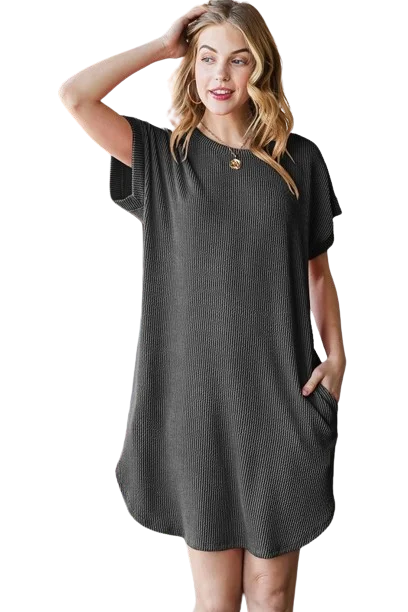 Solid Urban Ribbed Mini Dress with Side Pocket Charcoal - Pack of 6 Trendy Lace Mini Dress