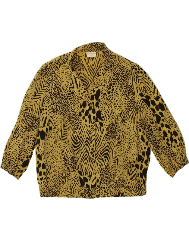 SOMMERMANN Womens Shirt Blouse EU 46 XL Yellow Animal Print Polyester Classic V-Neck Short Shirt SOMMERMANN Womens Shirt Blouse EU 46 XL Yellow Animal Print Polyester Classic V-Neck Short Shirt