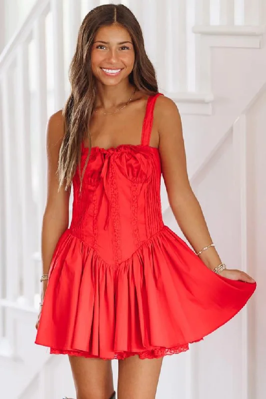 Sparks Fly Mini Dress - Red Classic Striped Mini Dress