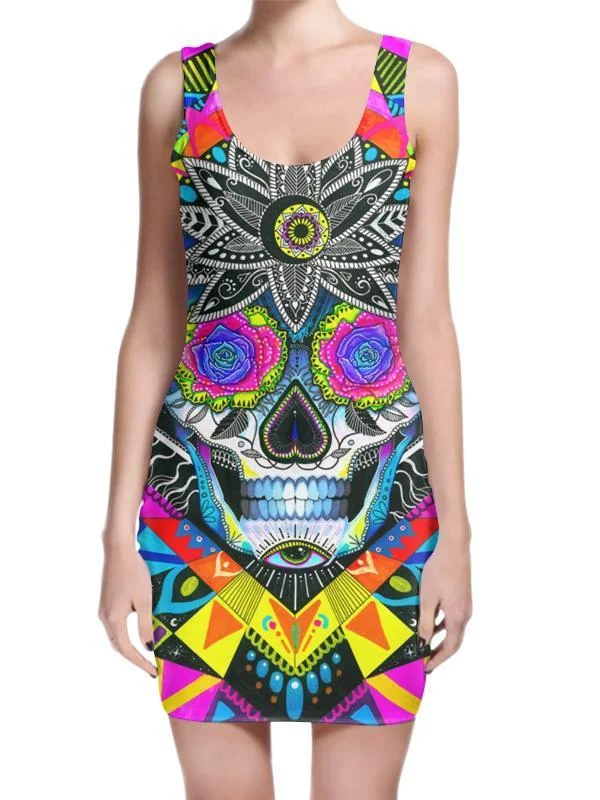 Sugar Skull Mini Dress Fashionable Button-Front Mini Dress