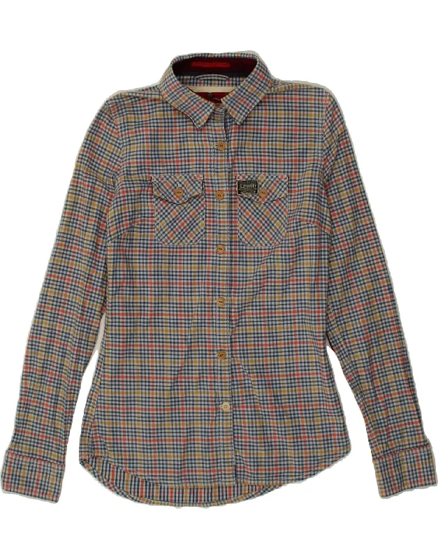 SUPERDRY Womens Shirt UK 10 Small Multicoloured Check Cotton Relaxed Fit Short Blouse SUPERDRY Womens Shirt UK 10 Small Multicoloured Check Cotton Relaxed Fit Short Blouse