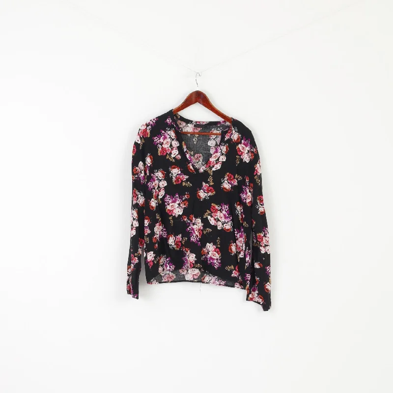 Tiger Of Sweden Jeans Women M Shirt Black Pink Floral Print Viscose Long Sleeve Top Classic Cropped Short Sleeve Tiger Of Sweden Jeans Women M Shirt Black Pink Floral Print Viscose Long Sleeve Top Classic Cropped Short Sleeve