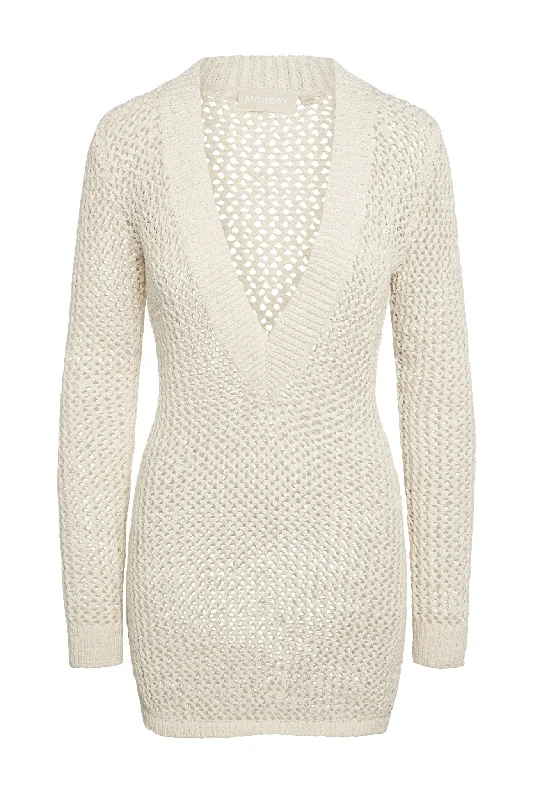 Tuscany Mini Dress - Ivory Petit Crochet Cozy Knitted Mini Dress