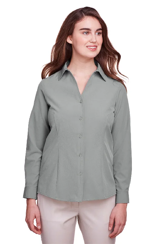 UltraClub Womens Bradley Performance Moisture Wicking Long Sleeve Button Down Shirt - Silver Grey Casual Oversized Short Shirt UltraClub Womens Bradley Performance Moisture Wicking Long Sleeve Button Down Shirt - Silver Grey Casual Oversized Short Shirt