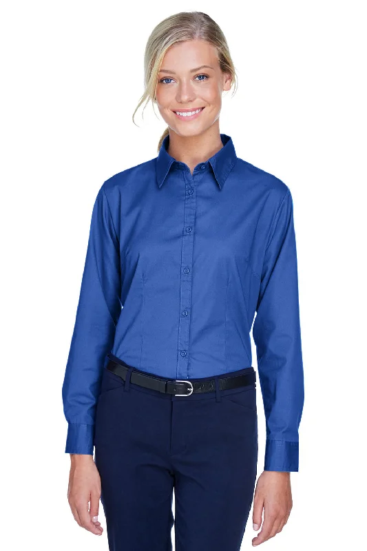 UltraClub Womens Whisper Long Sleeve Button Down Shirt - Royal Blue - Closeout Relaxed Fit Short Blouse UltraClub Womens Whisper Long Sleeve Button Down Shirt - Royal Blue - Closeout Relaxed Fit Short Blouse