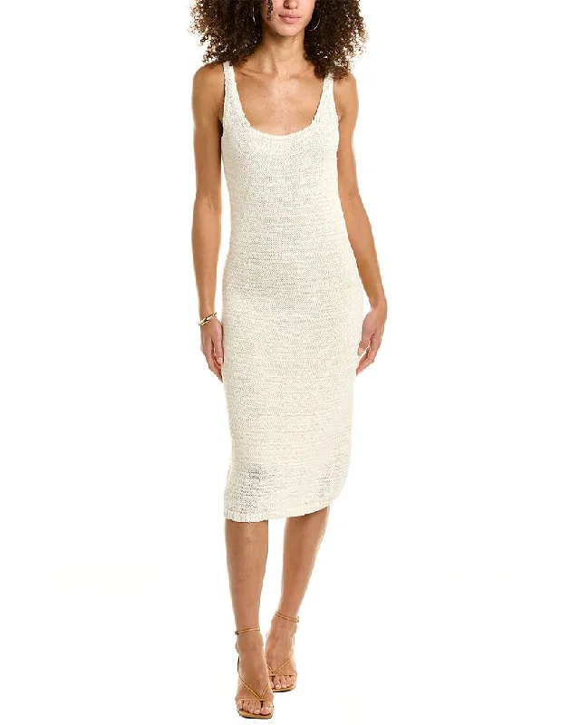 Vince Square Neck Midi Dress Fashionable Sheer Sleeve Midi Dress