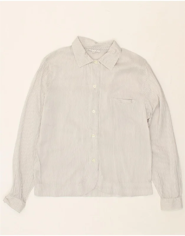 VINTAGE Womens Shirt Blouse IT 44 Medium Grey Striped Silk Comfortable Flowing Short Sleeve VINTAGE Womens Shirt Blouse IT 44 Medium Grey Striped Silk Comfortable Flowing Short Sleeve