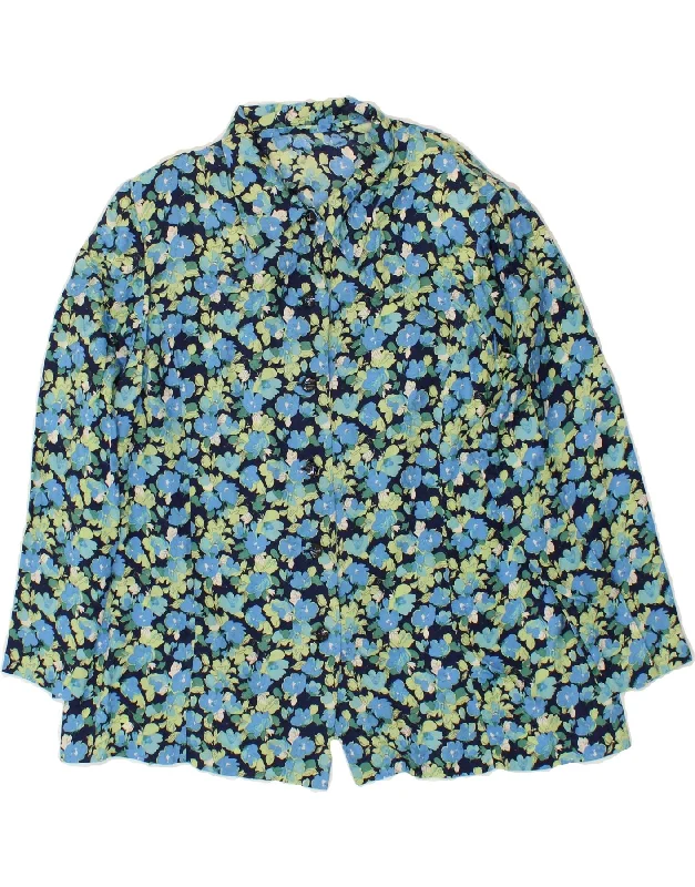 VINTAGE Womens Shirt Blouse UK 16 Large Navy Blue Floral Fashionable Rounded Short Shirt VINTAGE Womens Shirt Blouse UK 16 Large Navy Blue Floral Fashionable Rounded Short Shirt