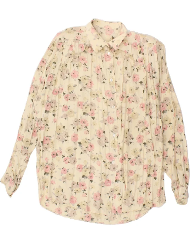 VINTAGE Womens Shirt Blouse UK 16 Large Off White Floral Viscose Classic Cropped Short Sleeve VINTAGE Womens Shirt Blouse UK 16 Large Off White Floral Viscose Classic Cropped Short Sleeve