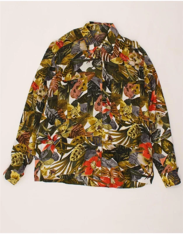 VINTAGE Womens Shirt EU 40 Medium Green Floral Cozy Summer Short Shirt