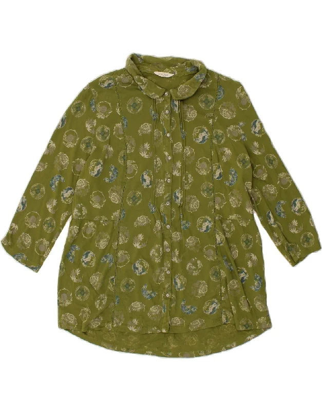 WHITE STUFF Womens Shirt Blouse UK 14 Medium Green Floral Cotton Trendy Turtleneck Short Shirt WHITE STUFF Womens Shirt Blouse UK 14 Medium Green Floral Cotton Trendy Turtleneck Short Shirt