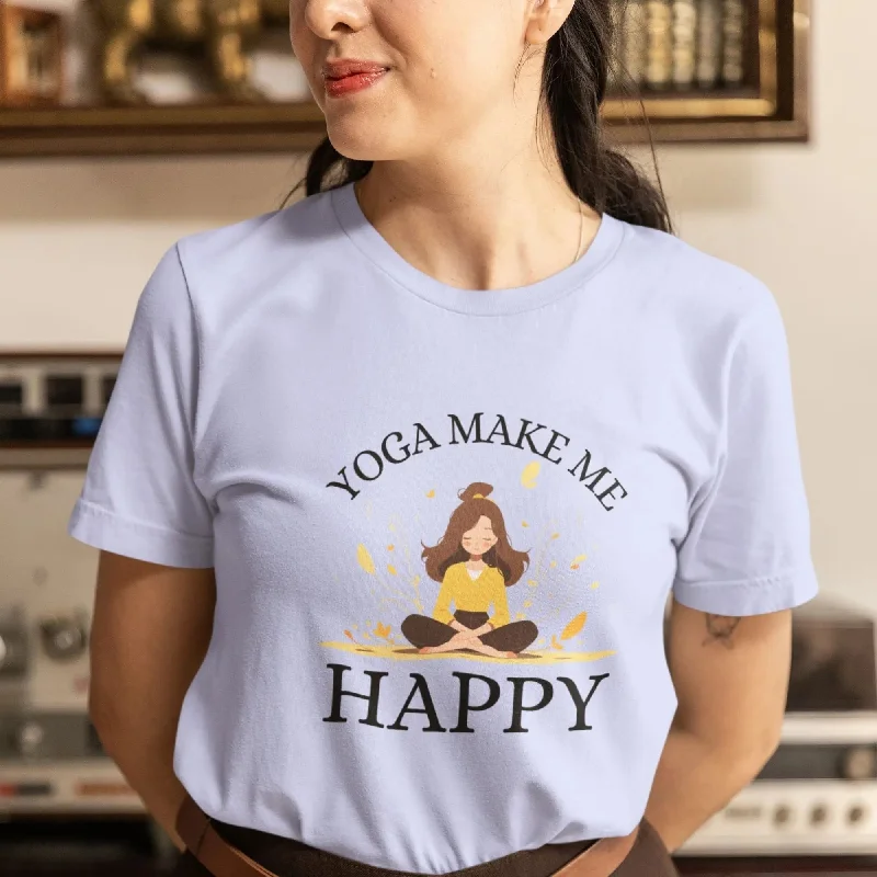 Yoga Make Me Happy Round Neck Half Sleeve Classic T-Shirt Mesh Blend Leather Blend Suede Blend Yoga Make Me Happy Round Neck Half Sleeve Classic T-Shirt Mesh Blend Leather Blend Suede Blend