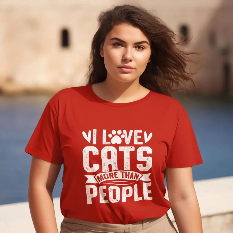 I Love Cats More than People Round Neck Half Sleeve Classic T-Shirt Graphic T-Shirt Round Neck Polyester I Love Cats More than People Round Neck Half Sleeve Classic T-Shirt Graphic T-Shirt Round Neck Polyester