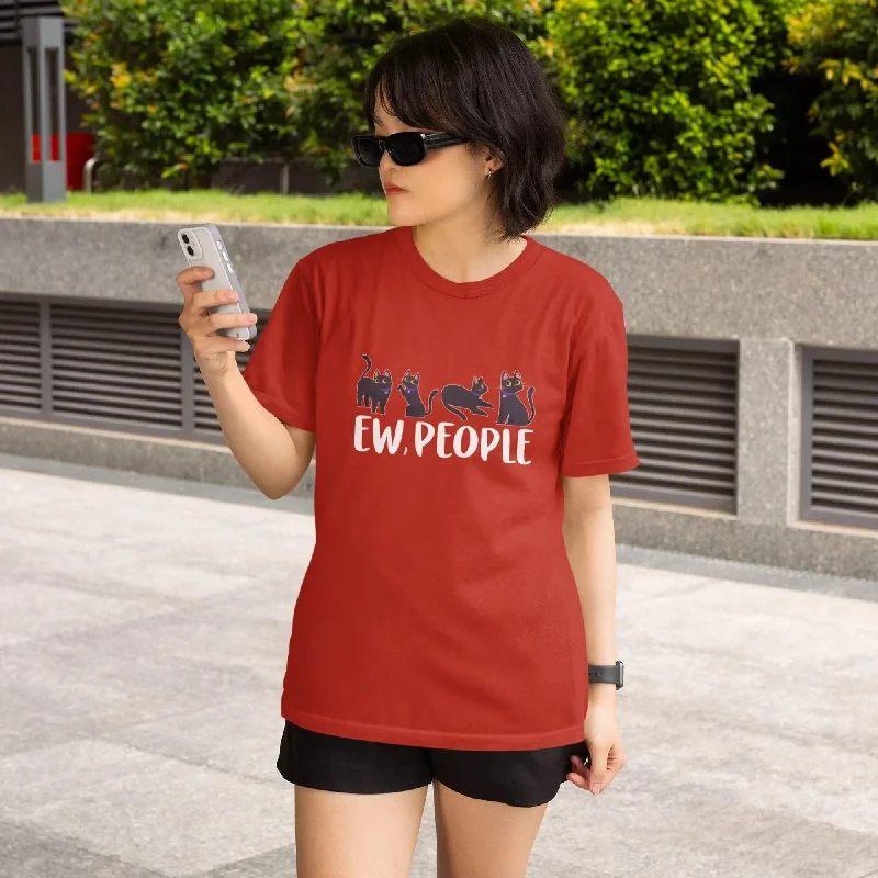EW, People Round Neck Half Sleeve Classic T-Shirt Satin Fabric Silk Fabric Chiffon Fabric