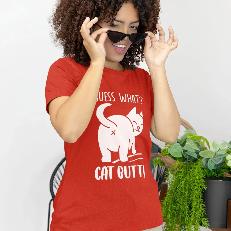 Guess What? Cat Butt! Round Neck Half Sleeve Classic T-Shirt Real Fur Shearling Chenille Guess What? Cat Butt! Round Neck Half Sleeve Classic T-Shirt Real Fur Shearling Chenille