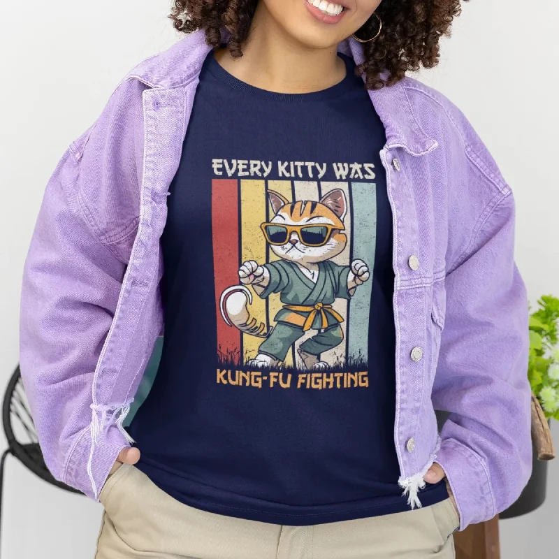Every Kitty was Kung-Fu Fighting Round Neck Half Sleeve Classic T-Shirt Polka Dot Checkered Tartan Every Kitty was Kung-Fu Fighting Round Neck Half Sleeve Classic T-Shirt Polka Dot Checkered Tartan