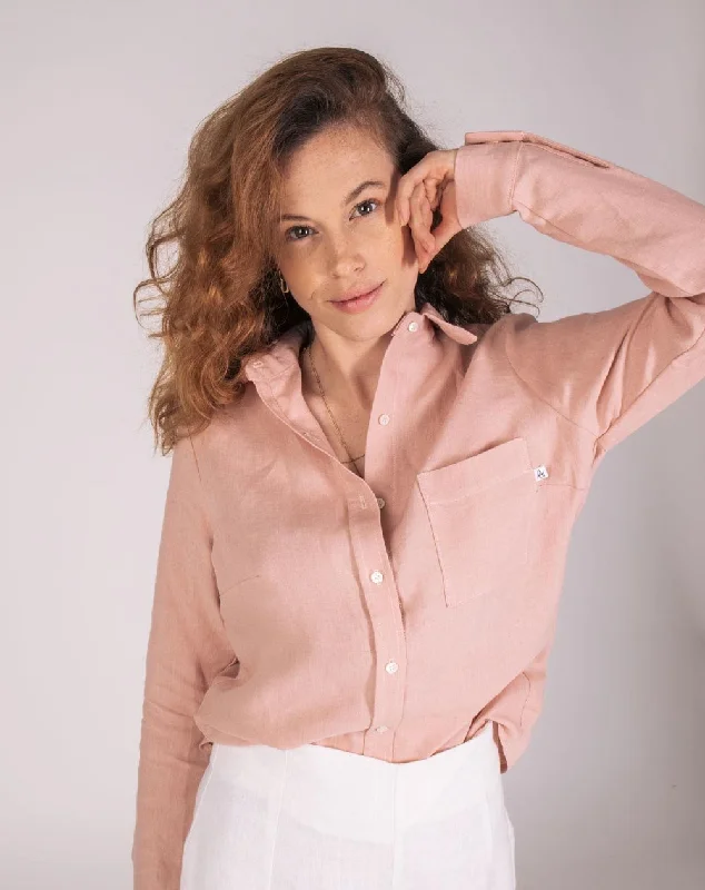 Zalabis Linen Shirt Pink Classic Short Sleeve Tunic