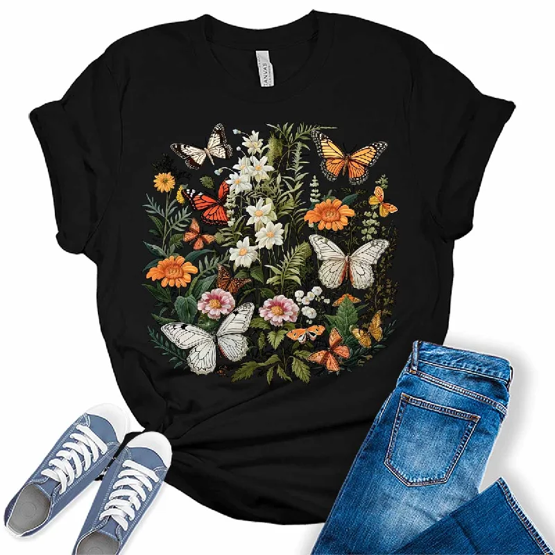 Aesthetic Floral Butterfly Fairycore Cottagecore Women's Graphic Tee Satin Blend Silk Blend Wool Blend