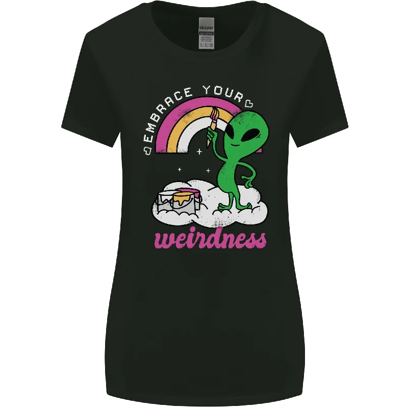 Alien Embrace Your Weirdness Funny LGBT Womens Wider Cut T-Shirt Zippered Front Buttoned Front Snap Front