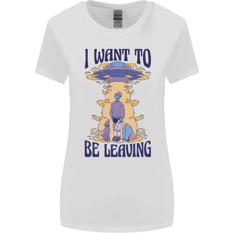 Alien UFO I Want to Be Leaving Womens Wider Cut T-Shirt Real Fur Shearling Chenille