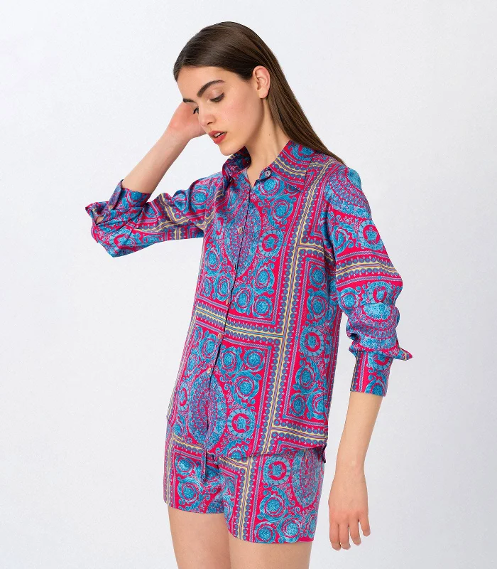 Amelie Print Long-sleeve Shirt Relaxed Cotton Short Shirt